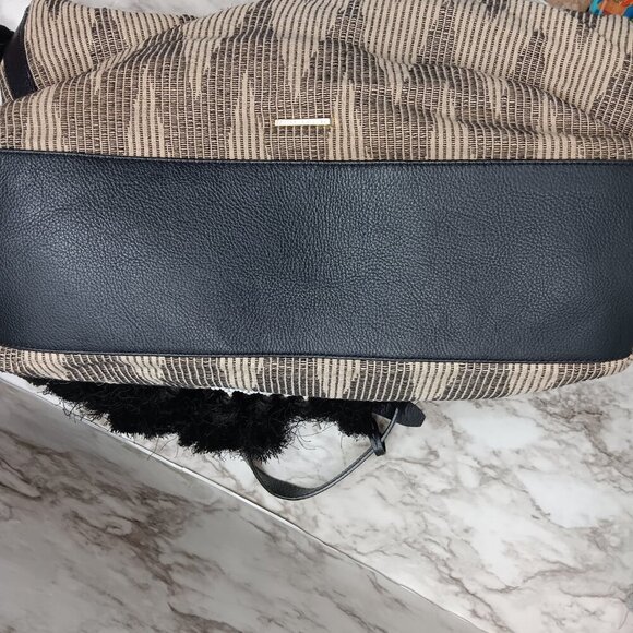 REBECCA MINKOFF Aztec Feel Beach Tote Shoulder Bag Black Beige Tweed Beaded - Picture 8 of 12